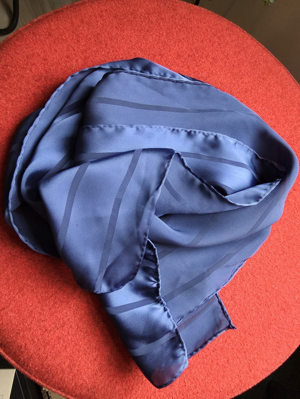 Silk Scarf, Vintage Scarf, Deep Blue Striped Silk Satin
